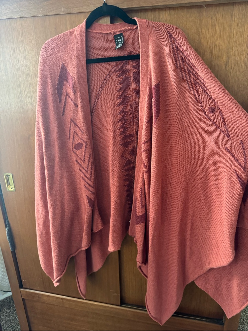Me to We Rust Open-Front Aztec-Pattern Draped Cardigan